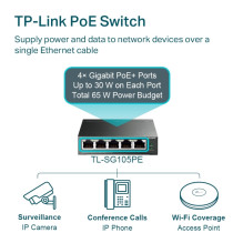 TP-LINK 5 prievadų gigabito „Easy Smart“ komutatorius su 4 prievadų „PoE+“