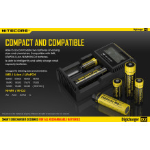 NITECORE 2 lizdų 0,5 A NiMH / NiCd, Li-ion, IMR, LiFePo4 išmanusis USB akumuliatorių įkroviklis D2 NITECORE 2 lizdų 0,5 A NiMH / NiCd, Li-ion, IMR, LiFePo4 išmanusis USB akumuliatorių įkroviklis D2