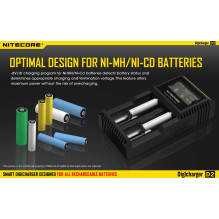 NITECORE 2 lizdų 0,5 A NiMH / NiCd, Li-ion, IMR, LiFePo4 išmanusis USB akumuliatorių įkroviklis D2 NITECORE 2 lizdų 0,5 A NiMH / NiCd, Li-ion, IMR, LiFePo4 išmanusis USB akumuliatorių įkroviklis D2