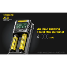 NITECORE 2 lizdų 4A NiMH / NiCd, Li-ion, IMR, LiFePo4 išmanusis USB akumuliatorių įkroviklis UMS2