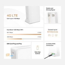 „MERCUSYS AC1200“ belaidis dviejų dažnių 4G LTE maršrutizatorius (MB130-4G)