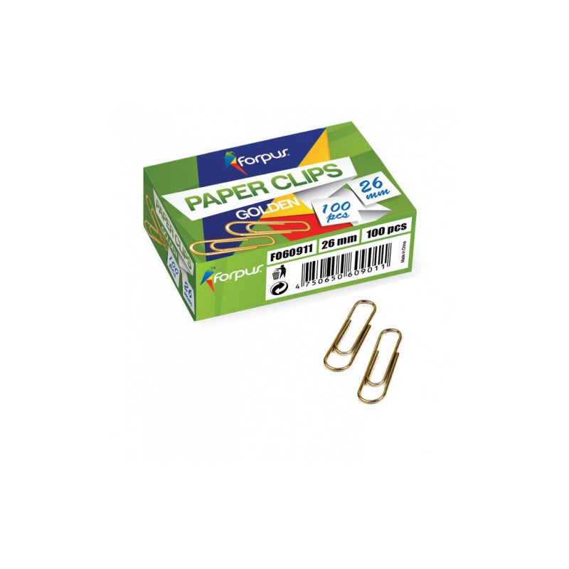 Paper clips Forpus, yellow metal, 26mm, round