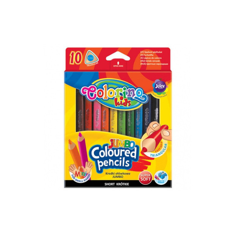 Spalvoti pieštukai Colorino Kids JUMBO, trikampiai 10 spalvų