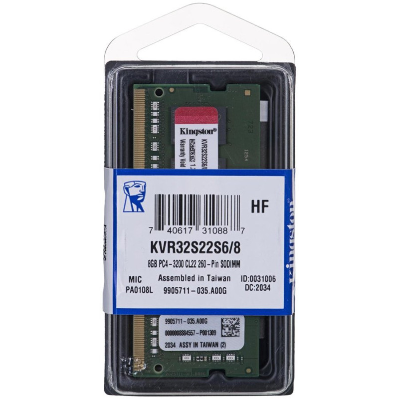 Kingston DRAM 8GB 3200MT / s DDR4 Non-ECC CL22 SODIMM 1Rx16