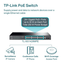 TP-Link 28 prievadų gigabito „Easy Smart“ komutatorius su 24 prievadų „PoE+“
