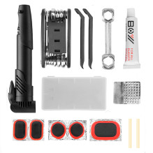 Wozinsky WMZ-01N tool kit, 16-in-1 bicycle multitool, pump, wrenches, inner tube kit - black