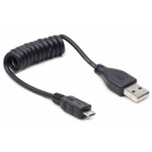 Gembird USB kištukas - MicroUSB kištukas, 0,6 m, juodas, su spirale