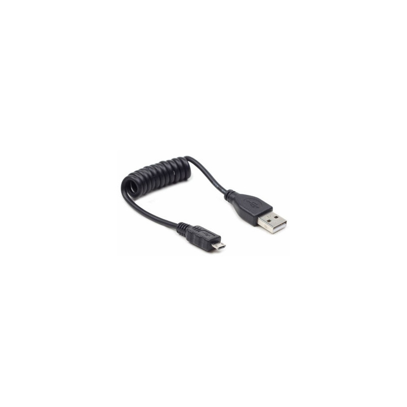 Gembird USB kištukas - MicroUSB kištukas, 0,6 m, juodas, su spirale