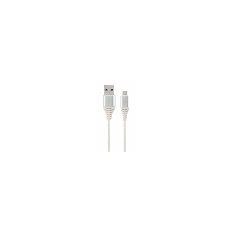 Gembird USB Male - Micro USB Male Premium cotton braided 2m Silver / White