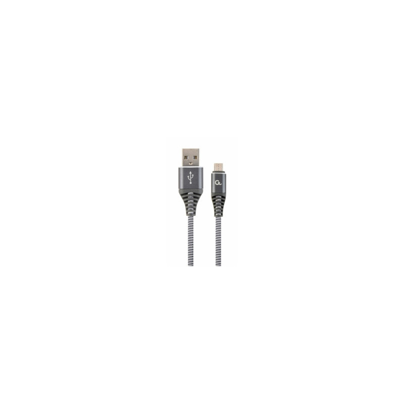 Gembird USB Male - Micro USB Male Premium cotton braided 2m Space Gray / White