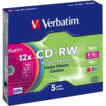 Matrix CD-RW SERL Verbatim 700 MB 8x-12X Color, 5 Pack Slim