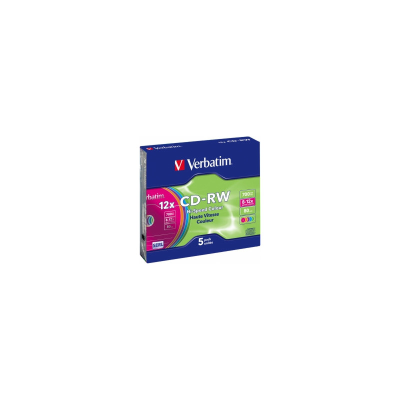 Matrix CD-RW SERL Verbatim 700 MB 8x-12x spalvotas, 5 vnt. plonas