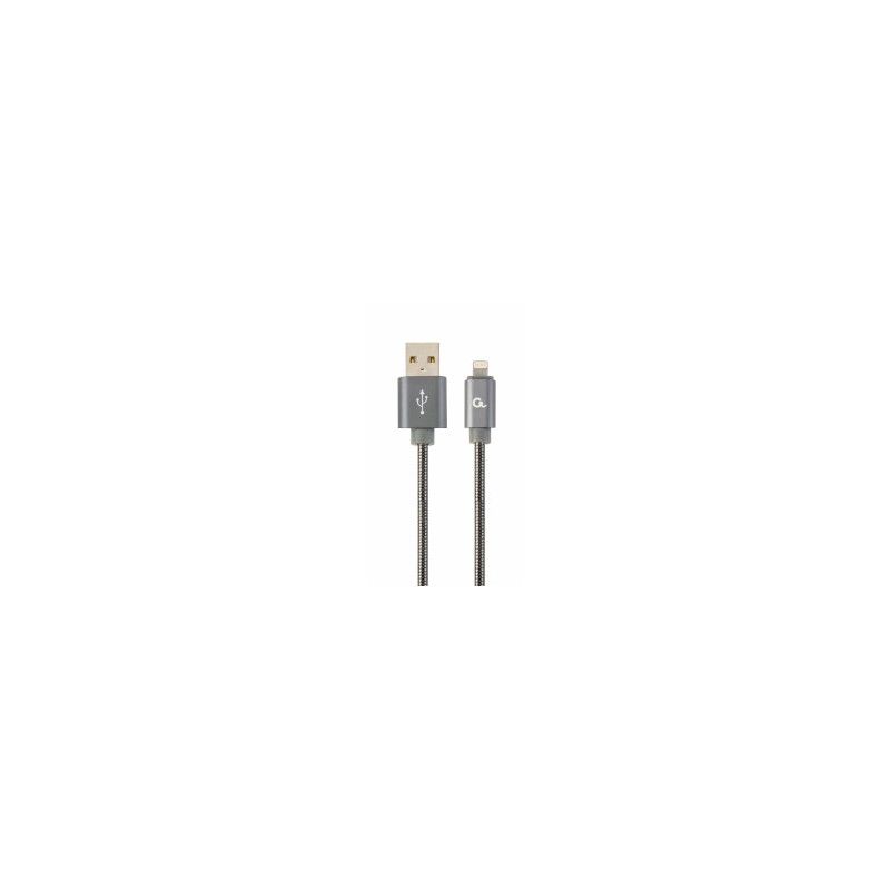 Gembird USB Male - Lightning Male Premium spiral metal 2m Metallic Grey