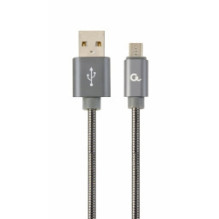 Gembird USB Male - Micro USB Male Premium spiral metal 2m Metallic Grey