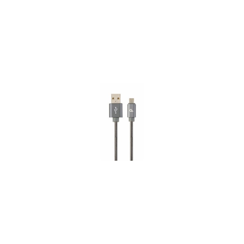 Gembird USB Male - Micro USB Male Premium spiral metal 2m Metallic Grey