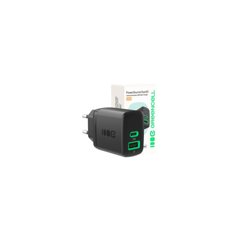 Įkroviklis Greencell PowerSource Duo30 30W Juodas