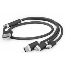 „Gembird“ USB įkrovimo rinkinys, 3 viename, „Lightning“, C tipo, „Micro USB“, juodas