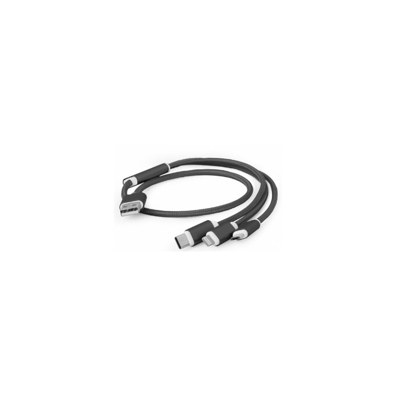 Gembird USB charging combo 3-in-1 Lightning, Type C, Micro USB Black