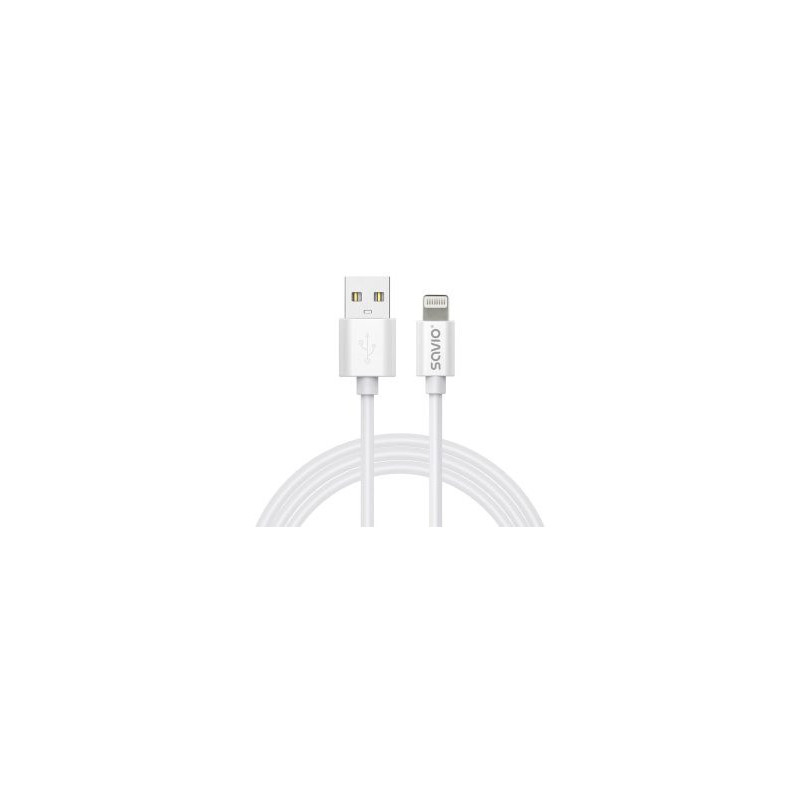 Laidas SAVIO USB-A - Lightning 1 m, baltas, 2.4A