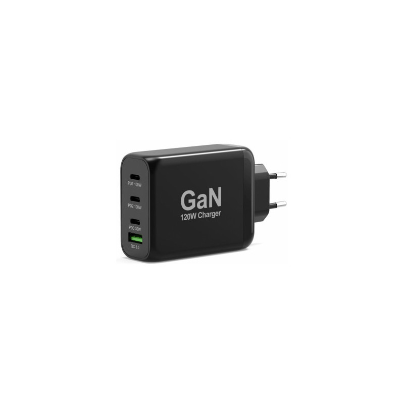 Charger Port Power Delivery and Quick Charge 120W GaN USB-C USB-A Black
