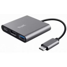 Įkrovimo stotelė Trust Dalyx 3-in-1 Multiport USB-C pilka