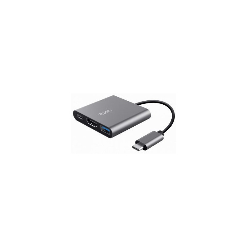 Įkrovimo stotelė Trust Dalyx 3-in-1 Multiport USB-C pilka