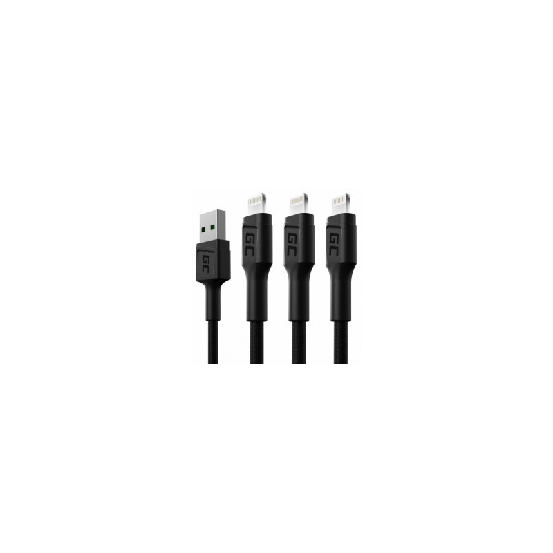 Green Cell GC Ray Cable Set 3x USB - Lightning with the LED Diode Fast Charging 1.2m