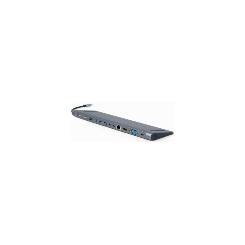 „Gembird“ USB C tipo 9 prievadų adapteris su kortelių skaitytuvu