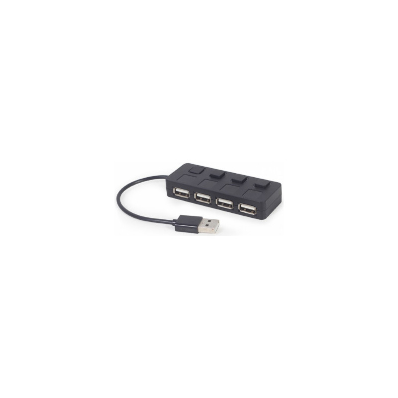 USB šakotuvas Gembird USB 2.0 4 prievadų šakotuvas su jungikliais, juodas