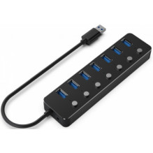 USB šakotuvas Gembird USB 3.1 maitinamas 7 prievadų šakotuvas su komutatoriais, juodas