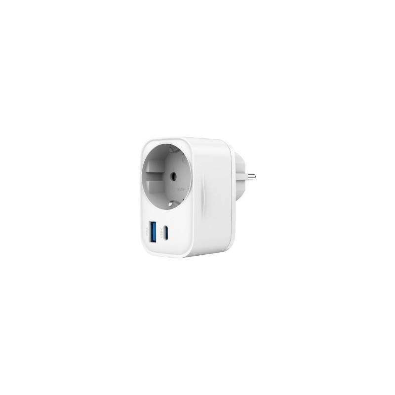 Charger Gembird 2-port USB Fast Charger with Pass-through AC socket 20W White
