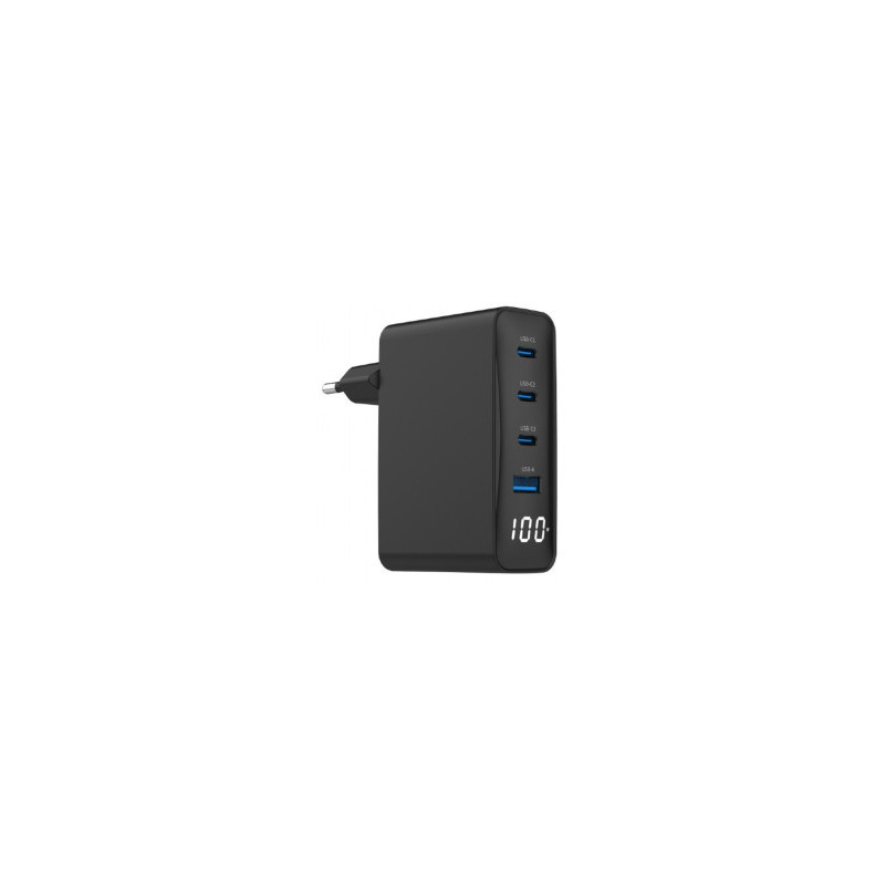 Įkroviklis Gembird universalus USB įkroviklis, 4 prievadų, LCD, 100 W, GaN