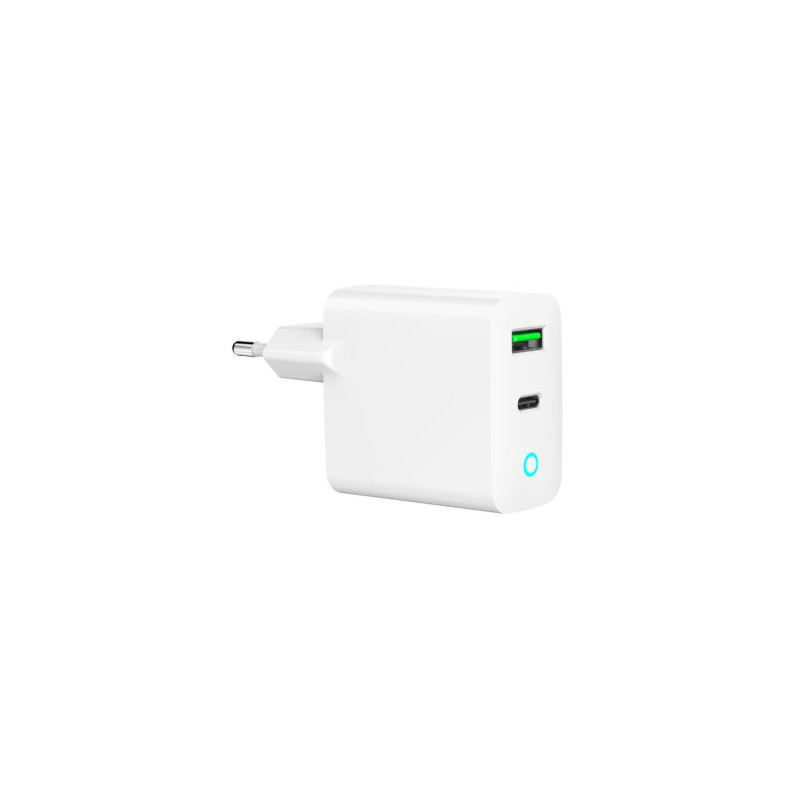 Įkroviklis Gembird USB Type-C + USB Type-A LED, baltas