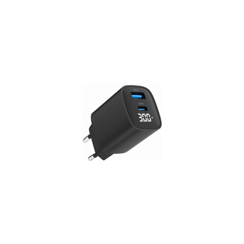 Charger Gembird USB Type-C + USB Type-A LCD Black