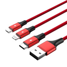 UNITEK C4049RD USB kabelis 1,2 m USB A USB C / Micro-USB B / žaibo raudonas