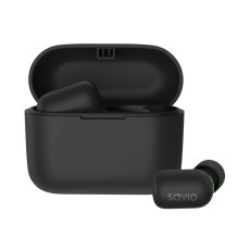 Savio TWS-09 IPX5 ausinės belaidės, į ausis įdedamos, su muzikos grotuvu, „Bluetooth“, juodos
