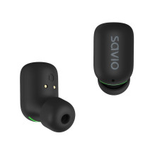Savio TWS-09 IPX5 ausinės belaidės, į ausis įdedamos, su muzikos grotuvu, „Bluetooth“, juodos
