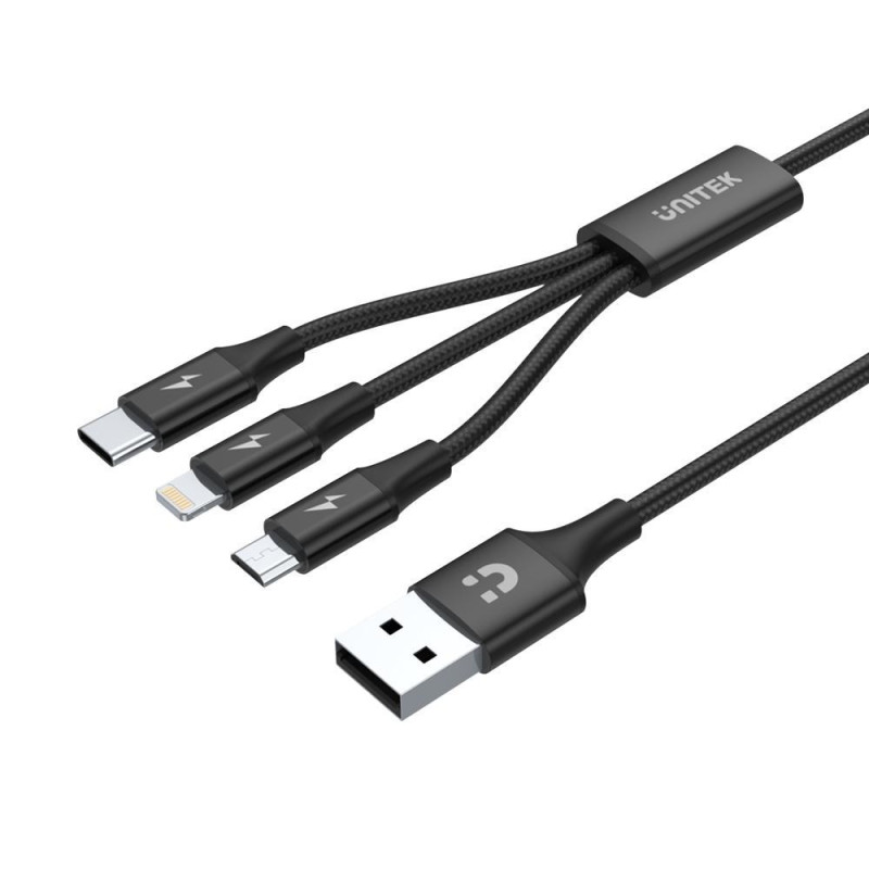 UNITEK C14049BK USB kabelis 1,2 m USB 2.0 USB C Micro-USB B / Lightning juodas