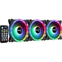 „Aerocool DUO12PRO“ rinkinys, 3 ventiliatoriai, 12 cm, ARGB, LED dvigubo žiedo, antivibracijos, 6 kontaktų, juodas