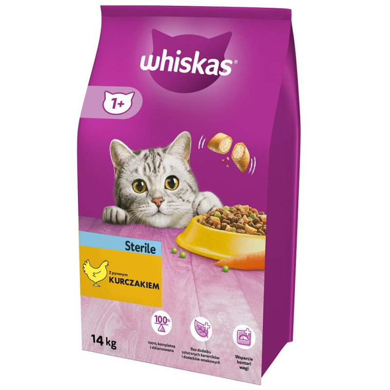 Whiskas STERILE sausas kačių ėdalas suaugusioms katėms su vištiena, 14 kg