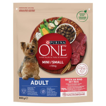 PURINA One Mini sausas šunų ėdalas suaugusiam šuniui su jautiena ir ryžiais, 800 g