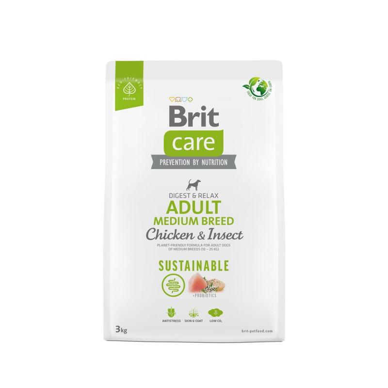 BRIT Care Dog Sustainable Adult Medium Breed Chicken Insect - sausas šunų ėdalas - 3 kg