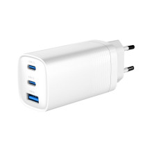 „Gembird TA-UC-PDQC65-01-W“ 3 prievadų 65 W „GaN USB PowerDelivery“ greitasis įkroviklis, baltas