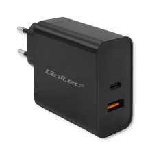 „Qoltec 52380“ itin greitas PD įkroviklis, 1xUSB-C, 1xUSB, 65 W, 5–20 V, 1,5–3,25 A, juodas
