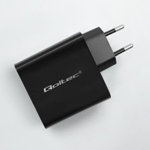 „Qoltec 52380“ itin greitas PD įkroviklis, 1xUSB-C, 1xUSB, 65 W, 5–20 V, 1,5–3,25 A, juodas