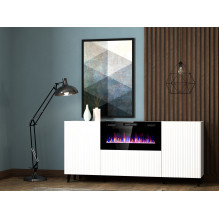 PAFOS komoda su elektriniu židiniu 180x42x82 cm, matinė balta PAFOS komoda su elektriniu židiniu 180x42x82 cm, matinė balta