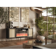 JUTA EF komoda + elektrinis židinys 202x39.5x85 juoda + linolis kalabrija