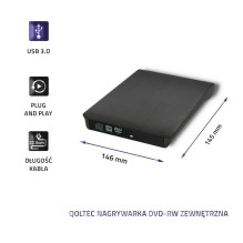 Qoltec 51857 išorinis DVD-RW įrašymo įrenginys, USB 3:0, juodas