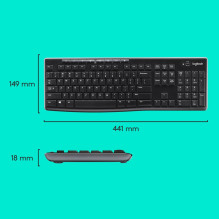 „Logitech 920-004508“ klaviatūra, komplekte pelė, namams, RF belaidė, QWERTY, JAV, tarptautinė, juoda