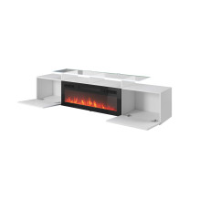 RTV cabinet ROVA with electric fireplace 190x37x48 white / gloss white RTV cabinet ROVA with electric fireplace 190x37x48 white / gloss white
